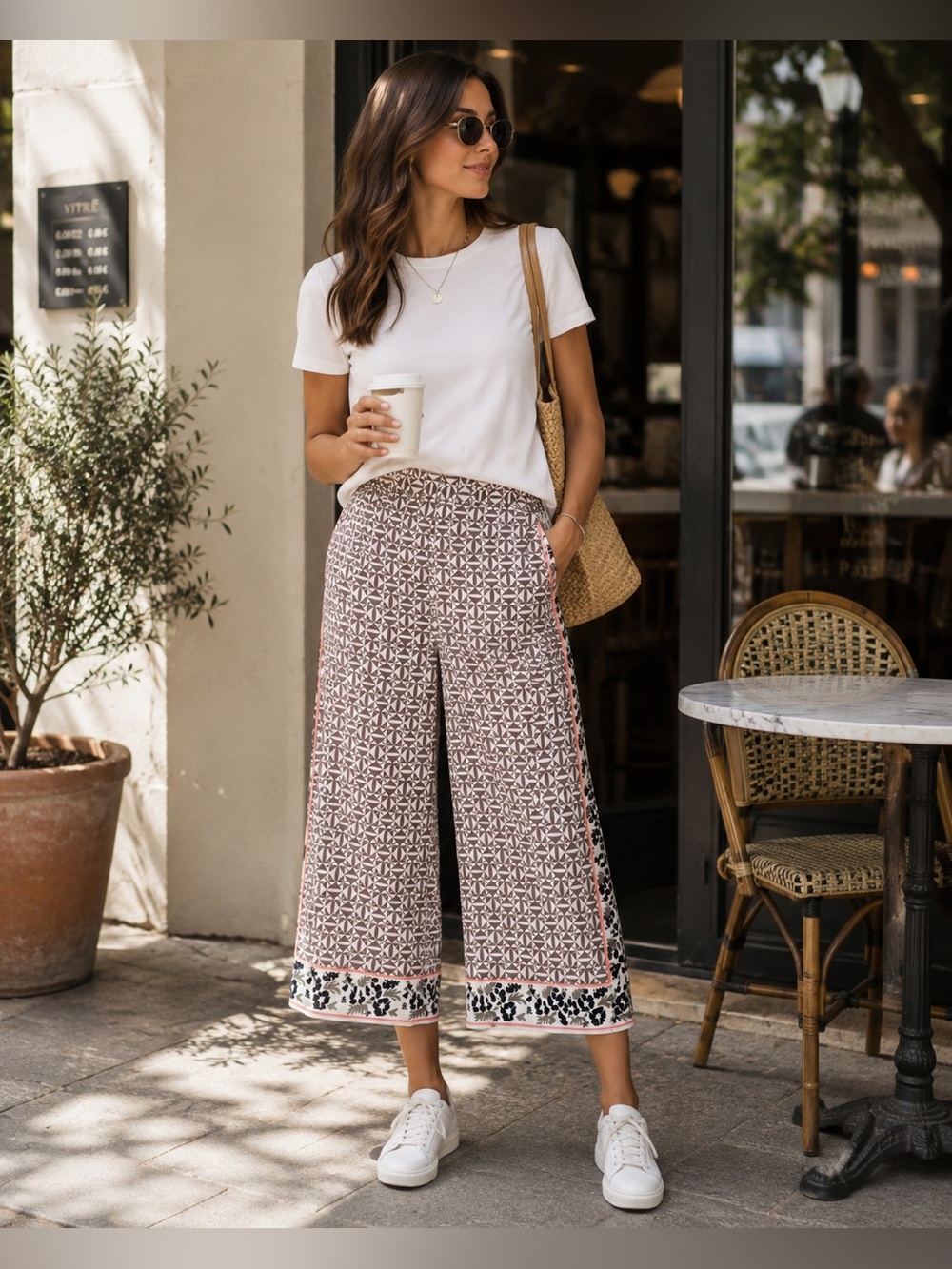 Ted Baker Geometric Print Cropped Wide-Leg Culotte Pants US 4-6 (UK 2)